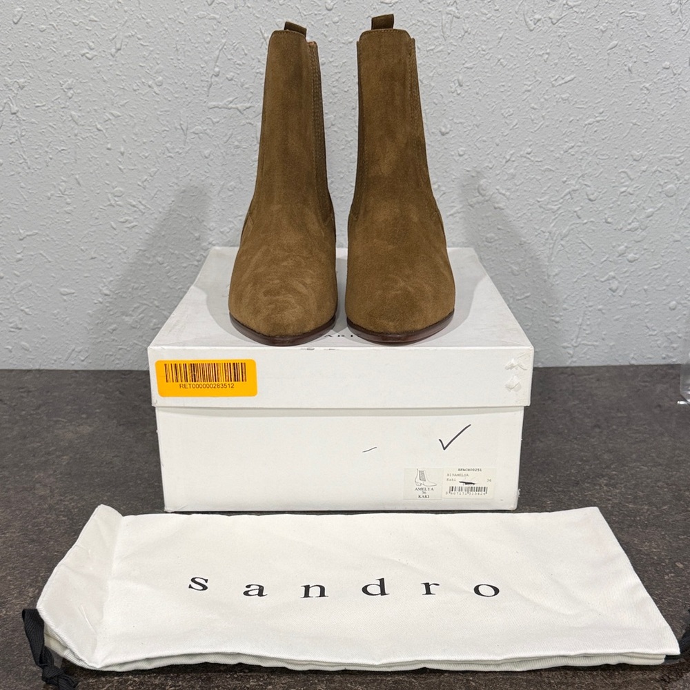 NWB SANDRO Amelya Suede Ankle Boots Women’s Size 36‎ Kaki - Picture 8 of 10